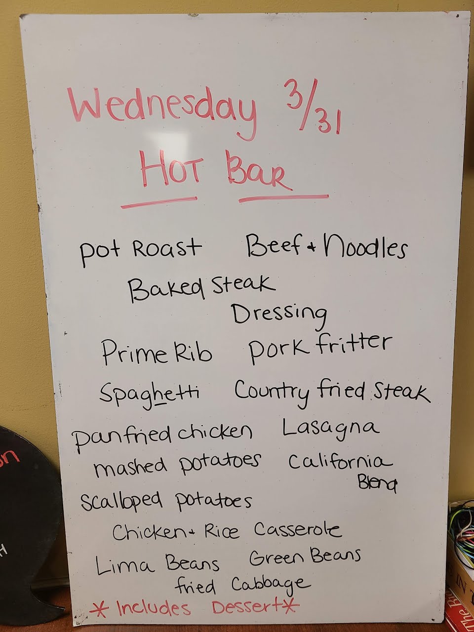 Wednesday Hot Bar Buffet menu