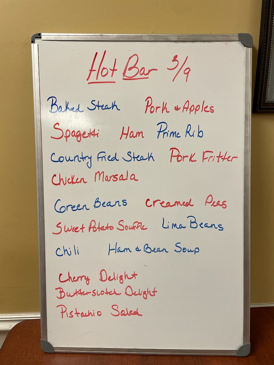 Hot Bar Buffet Menu for Wednesday March 9