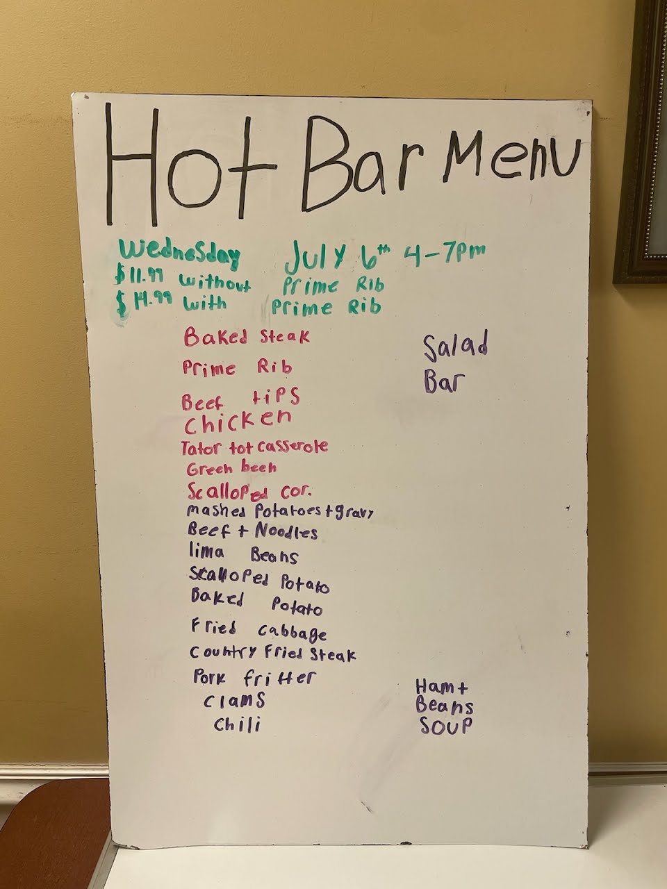 Wednesday Hot Bar Menu